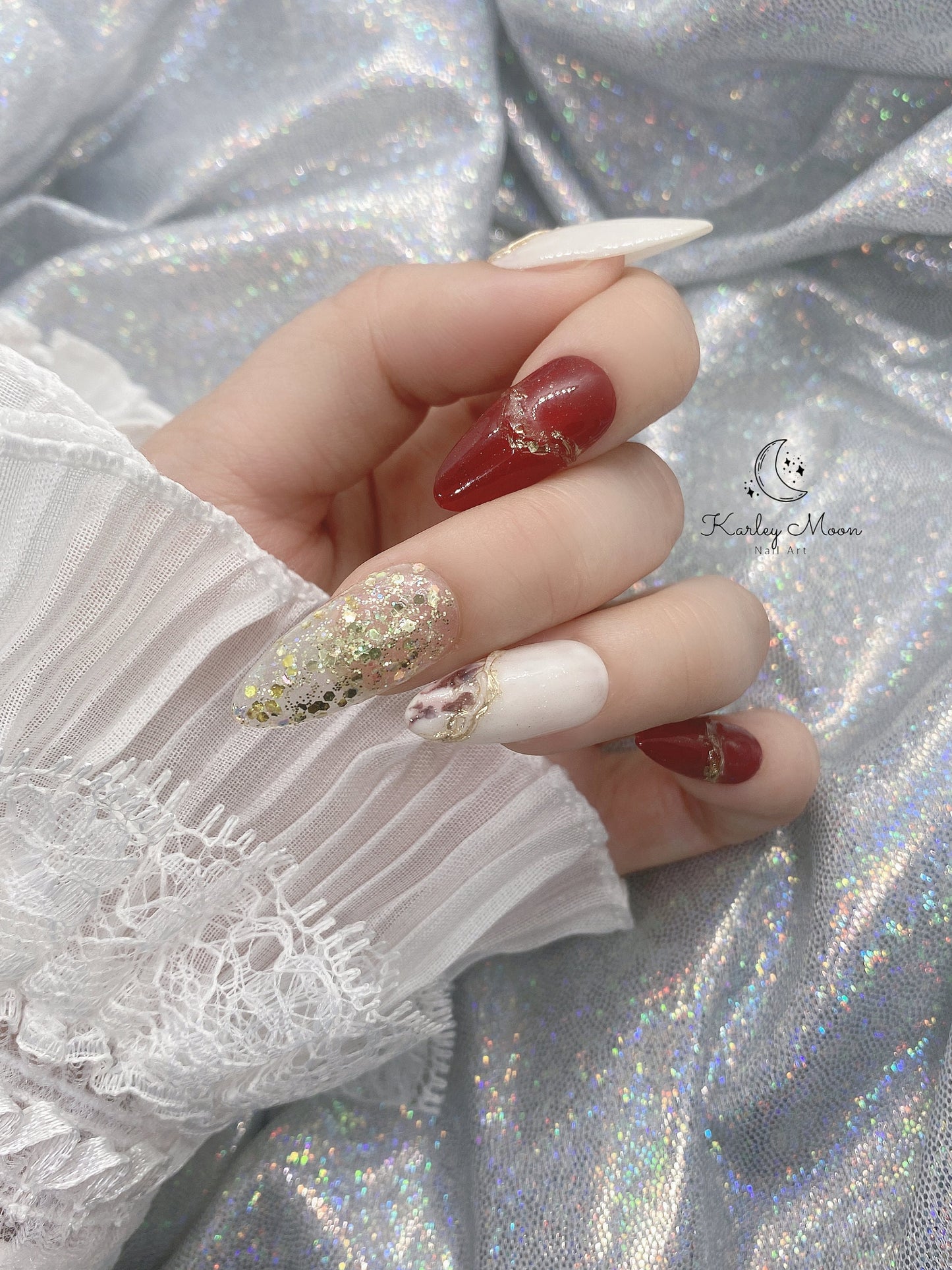 Elegant Red Golden Leopard Glitter Press On Nails - KarleyMoonNail