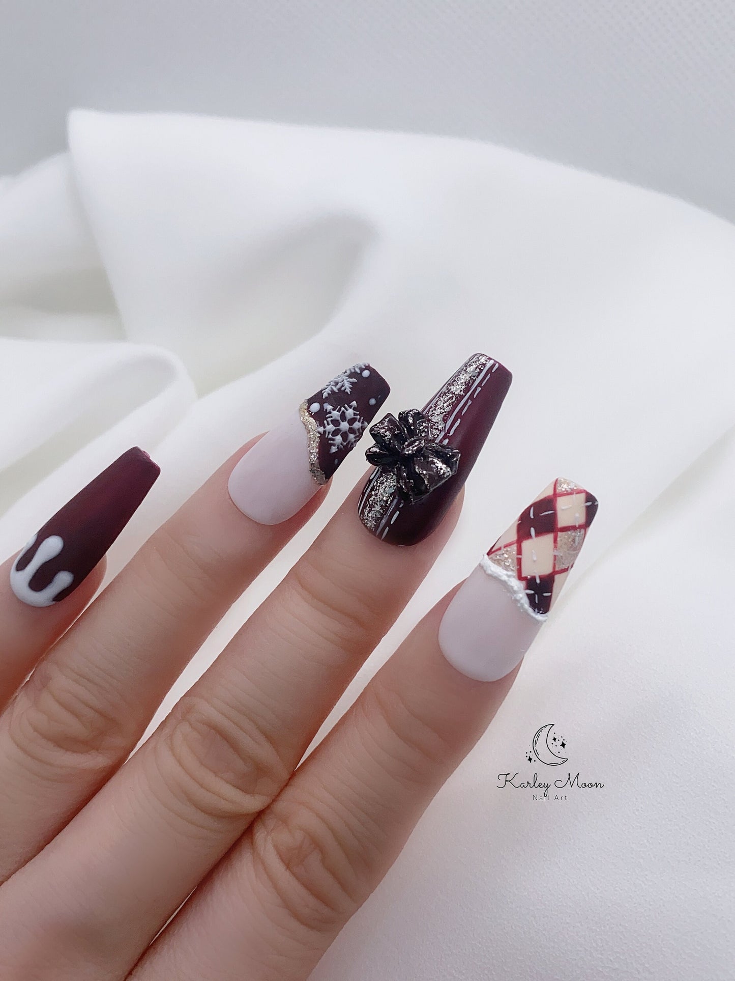 Holiday Christmas Snow Red Glitter Winter Press On Nails - KarleyMoonNail
