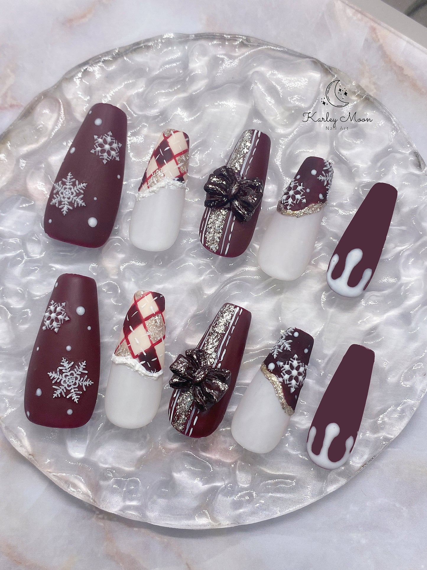 Holiday Christmas Snow Red Glitter Winter Press On Nails - KarleyMoonNail