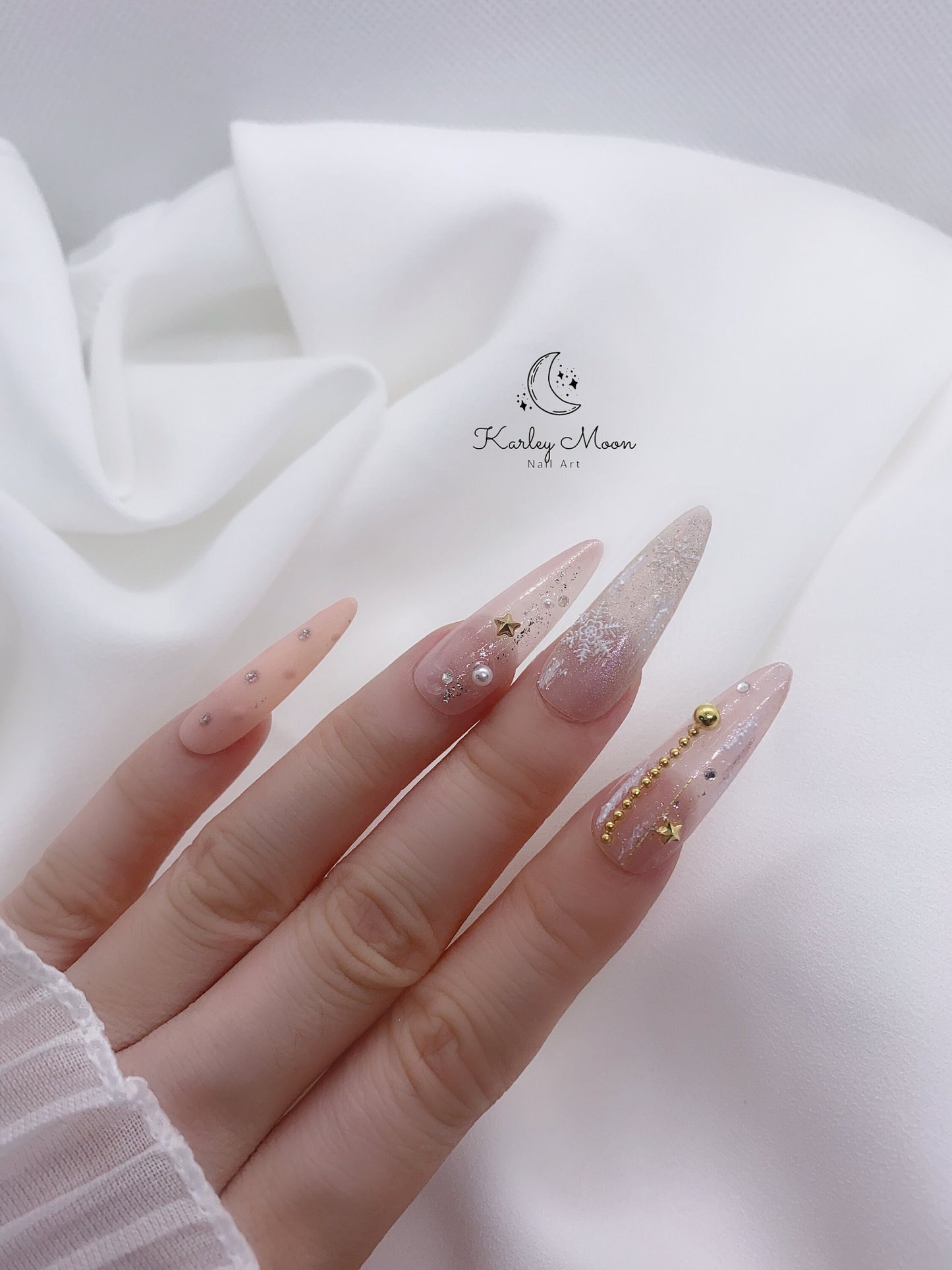 Elegant Christmas Snowflake Pink Glitter Winter Press On Nails - KarleyMoonNail