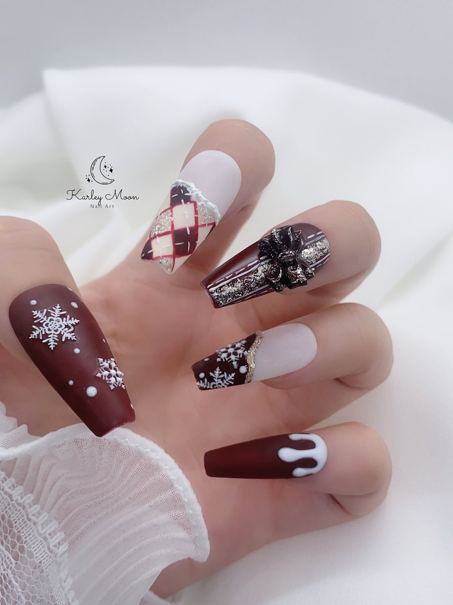 Holiday Christmas Snow Red Glitter Winter Press On Nails - KarleyMoonNail
