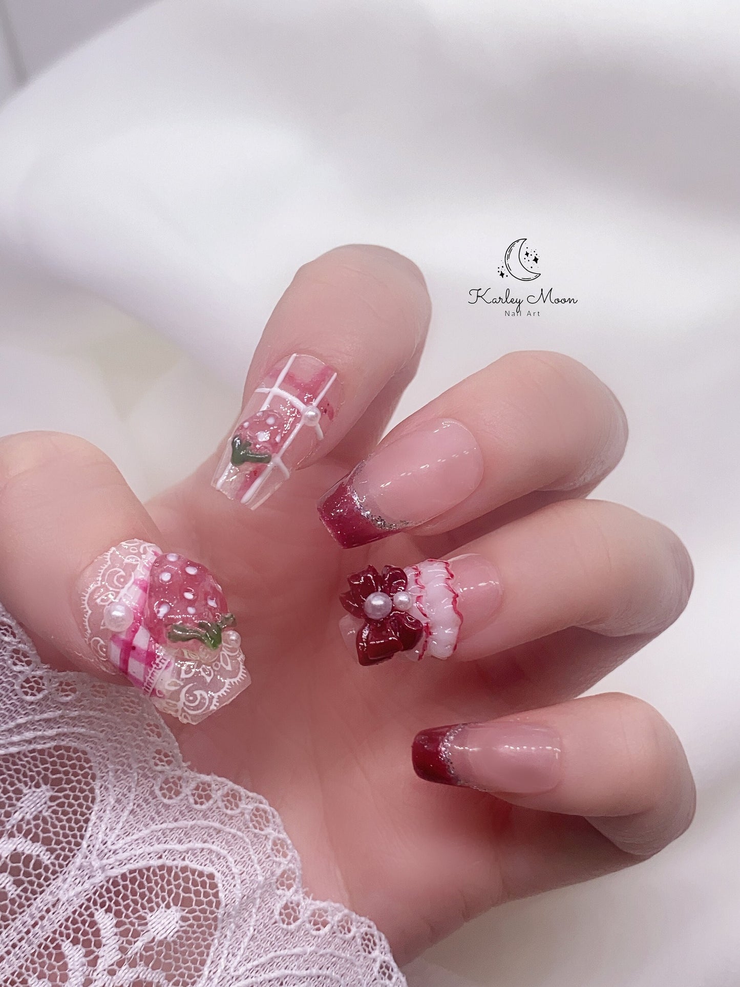 Kawaii 3D Strawberry Nude Pink Summer Press On Nails - KarleyMoonNail