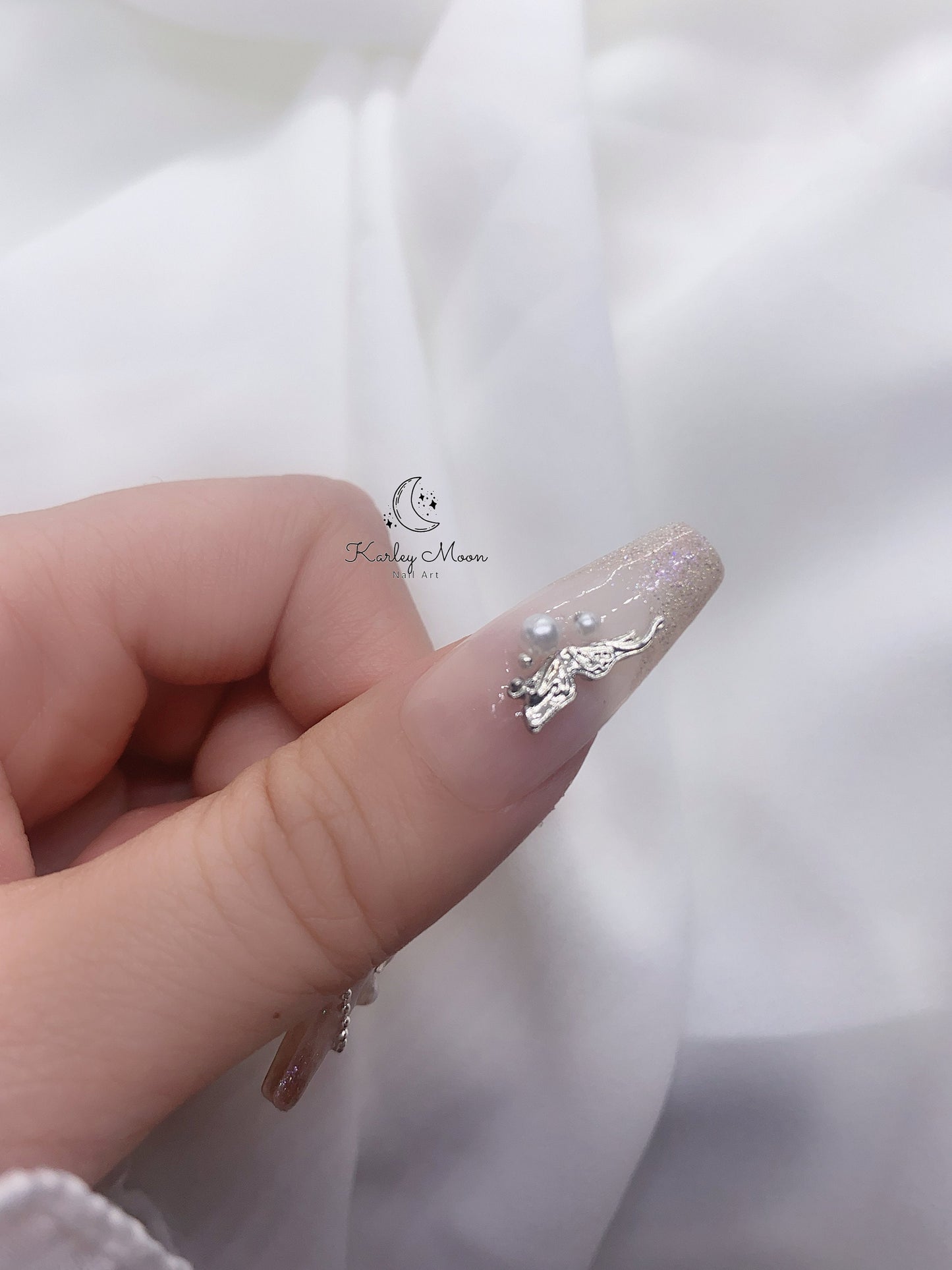 Elegant Nude Pink Butterfly Glitter Rhinestone Crystal Press On Nails - KarleyMoonNail