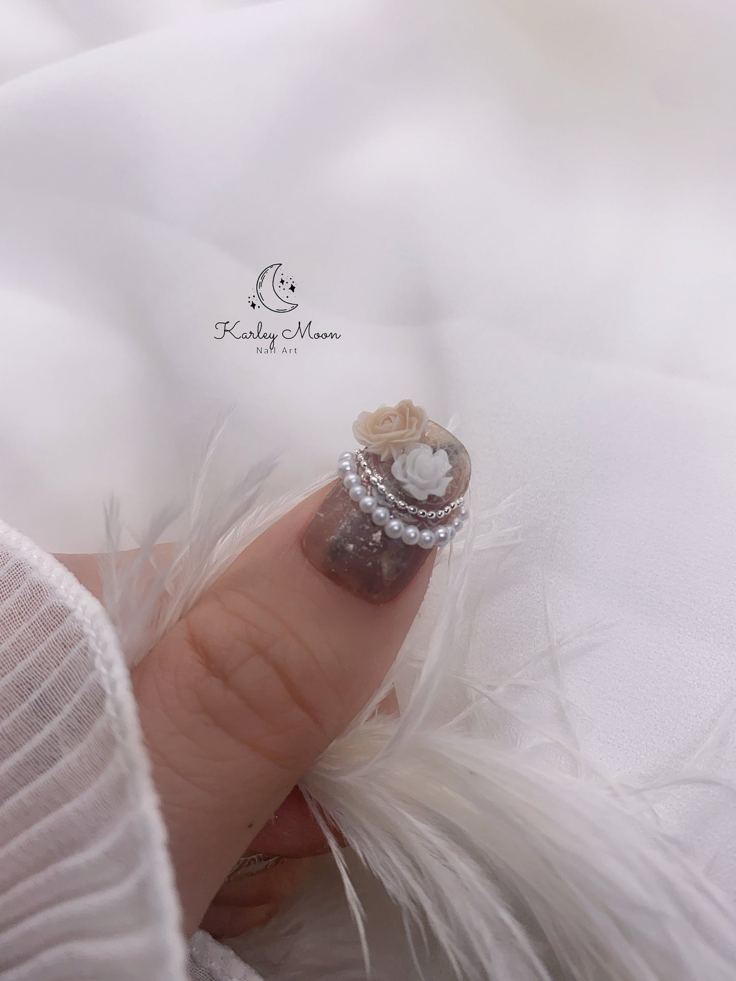 Classic Golden Brown Flower Pearl Vintage Press On Nails - KarleyMoonNail