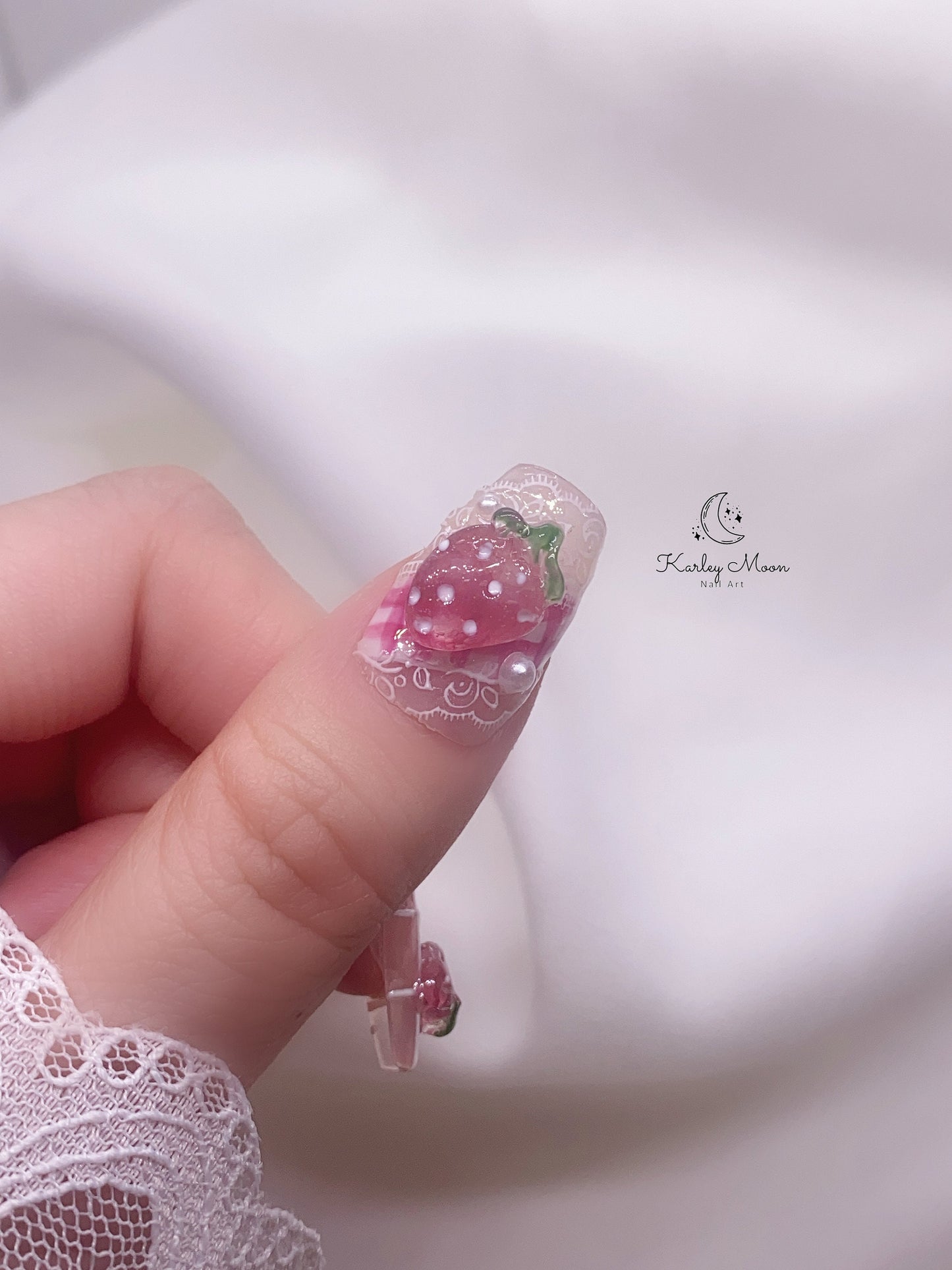 Kawaii 3D Strawberry Nude Pink Summer Press On Nails - KarleyMoonNail