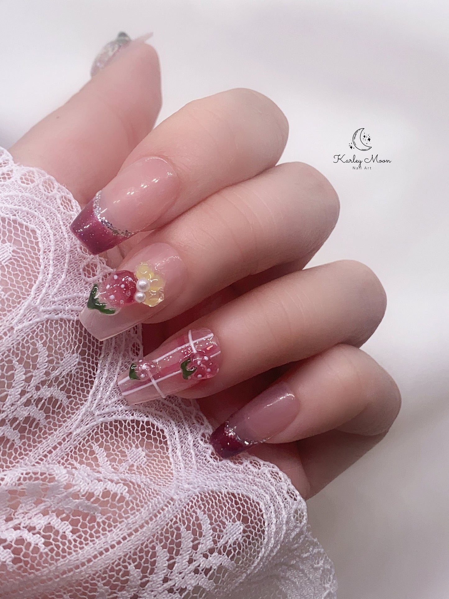 Kawaii 3D Strawberry Nude Pink Summer Press On Nails - KarleyMoonNail