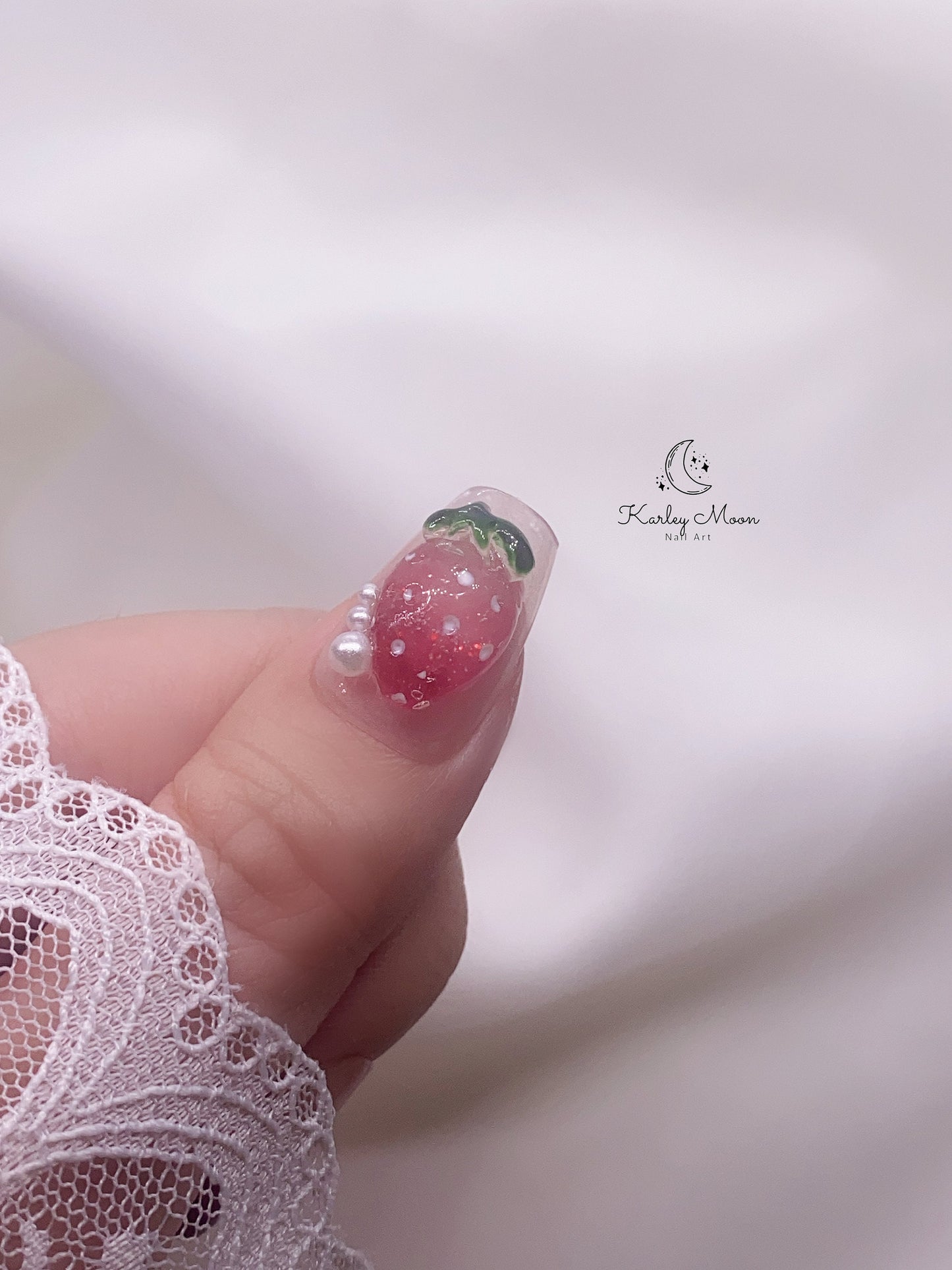 Kawaii 3D Strawberry Nude Pink Summer Press On Nails - KarleyMoonNail