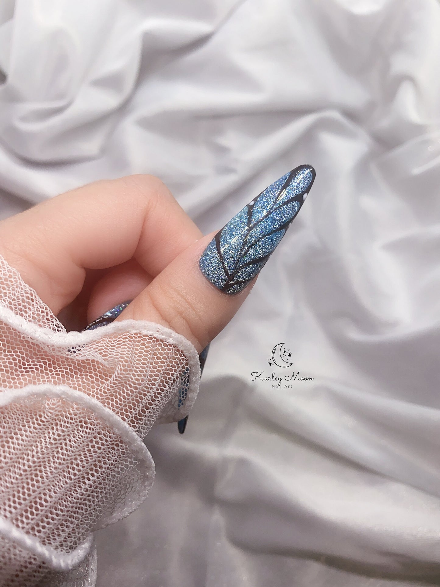 Elegant Fancy Blue Glitter Butterfly Wing Press On Nails - KarleyMoonNail
