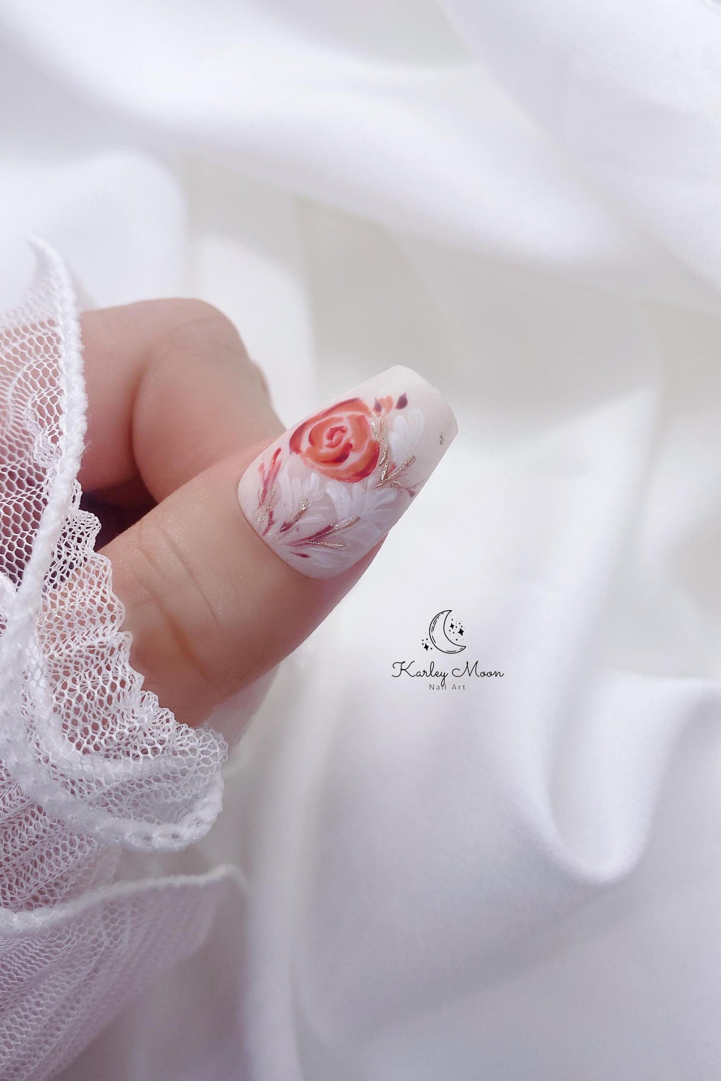 Elegant Fancy Hand Painted Rose Flower Press On Nails - KarleyMoonNail