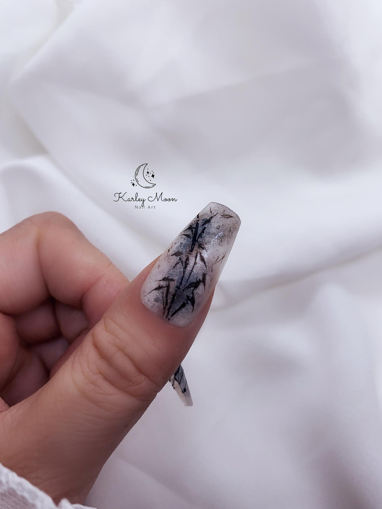 Elegant Hand Painted Bamboo Butterfly Press On Nails - KarleyMoonNail