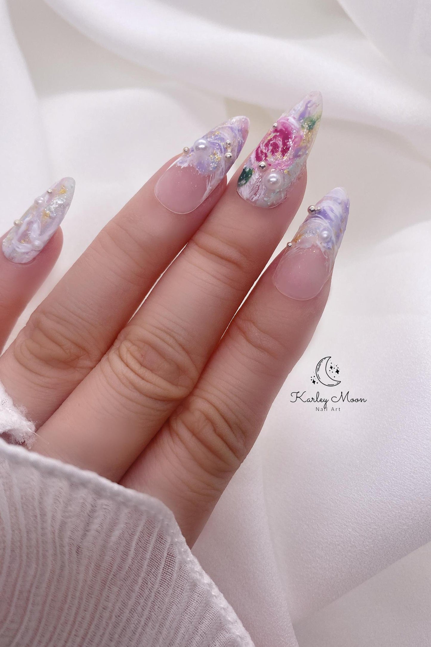 Summer Hand Oil Painted Unique Garden Flower Press On Nails - KarleyMoonNail