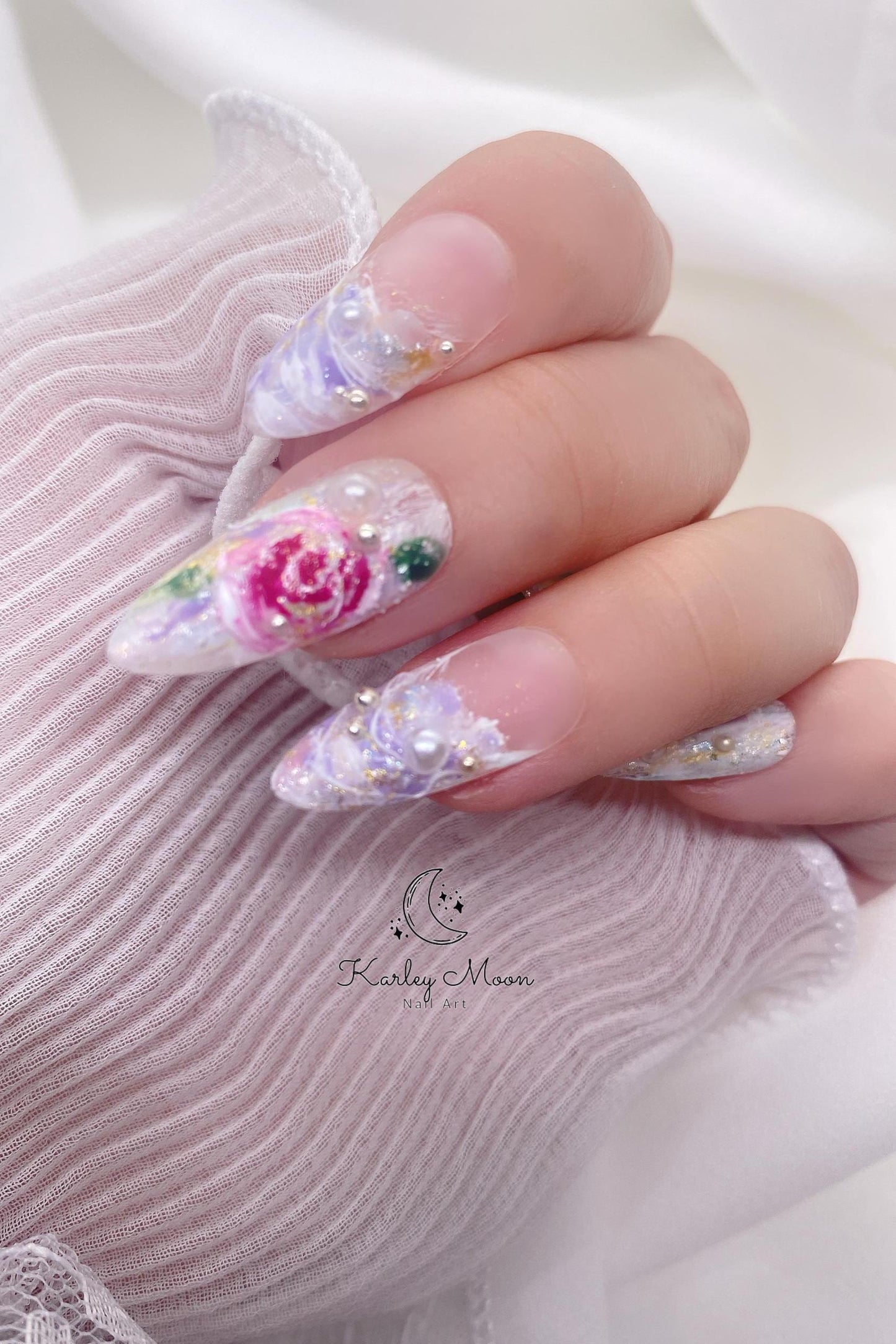 Summer Hand Oil Painted Unique Garden Flower Press On Nails - KarleyMoonNail