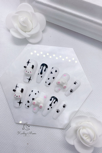 Kawaii White & Black Cartoon Pochacco Press On Nails - KarleyMoonNail