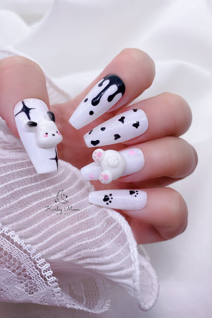 Kawaii White & Black Cartoon Pochacco Press On Nails - KarleyMoonNail