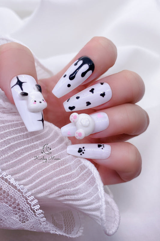 Kawaii White & Black Cartoon Pochacco Press On Nails - KarleyMoonNail