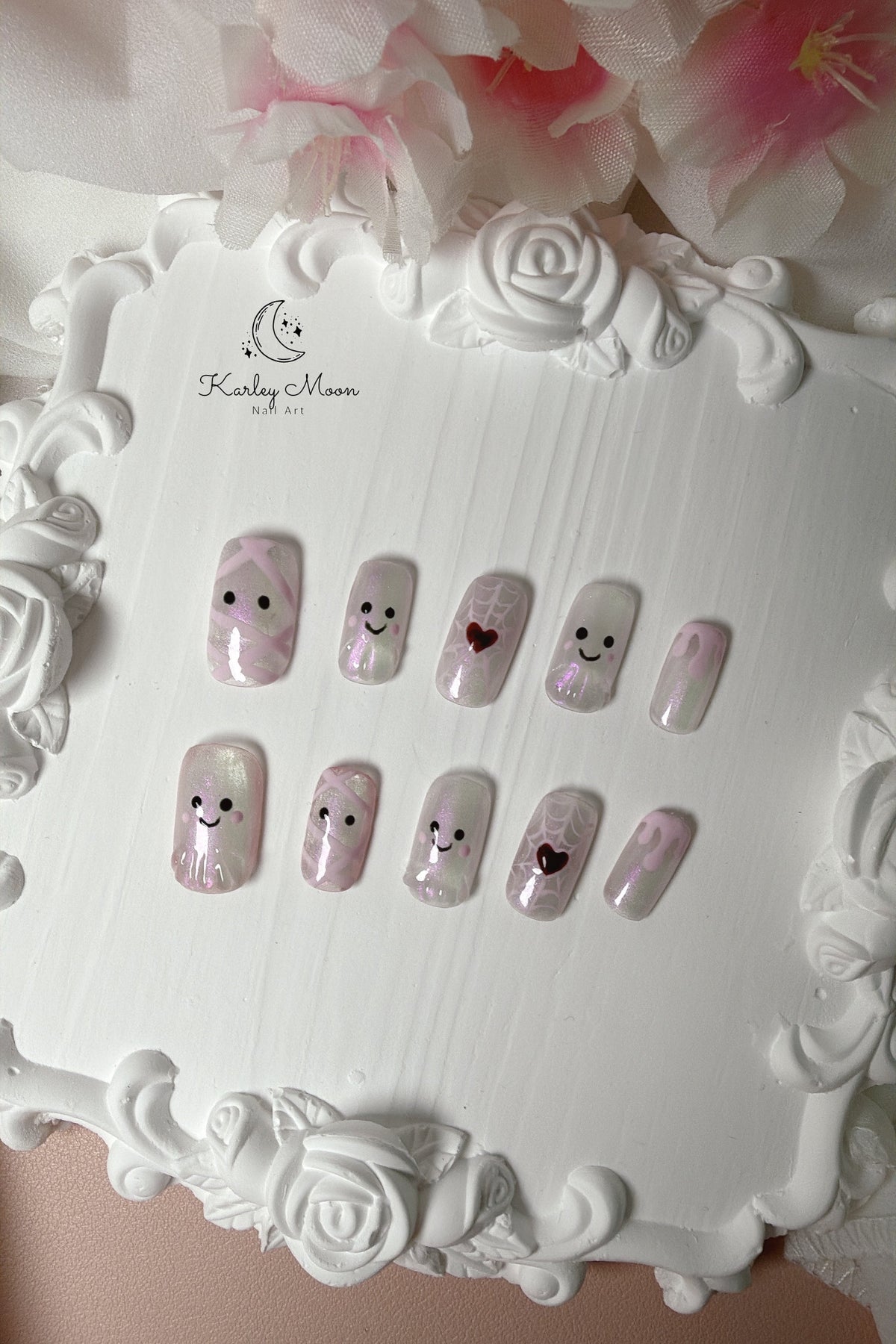 Cute Pink Halloween Little Ghost Press On Nails - KarleyMoonNail