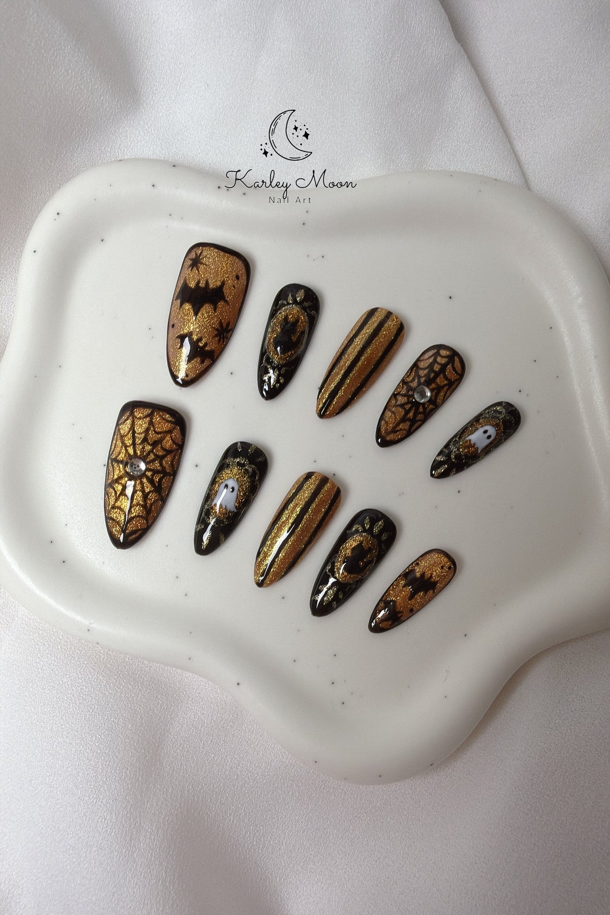 Halloween Midnight Bat & Gold Press On Nails - KarleyMoonNail