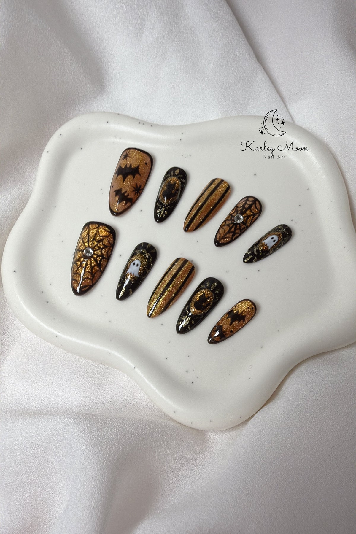 Halloween Midnight Bat & Gold Press On Nails - KarleyMoonNail