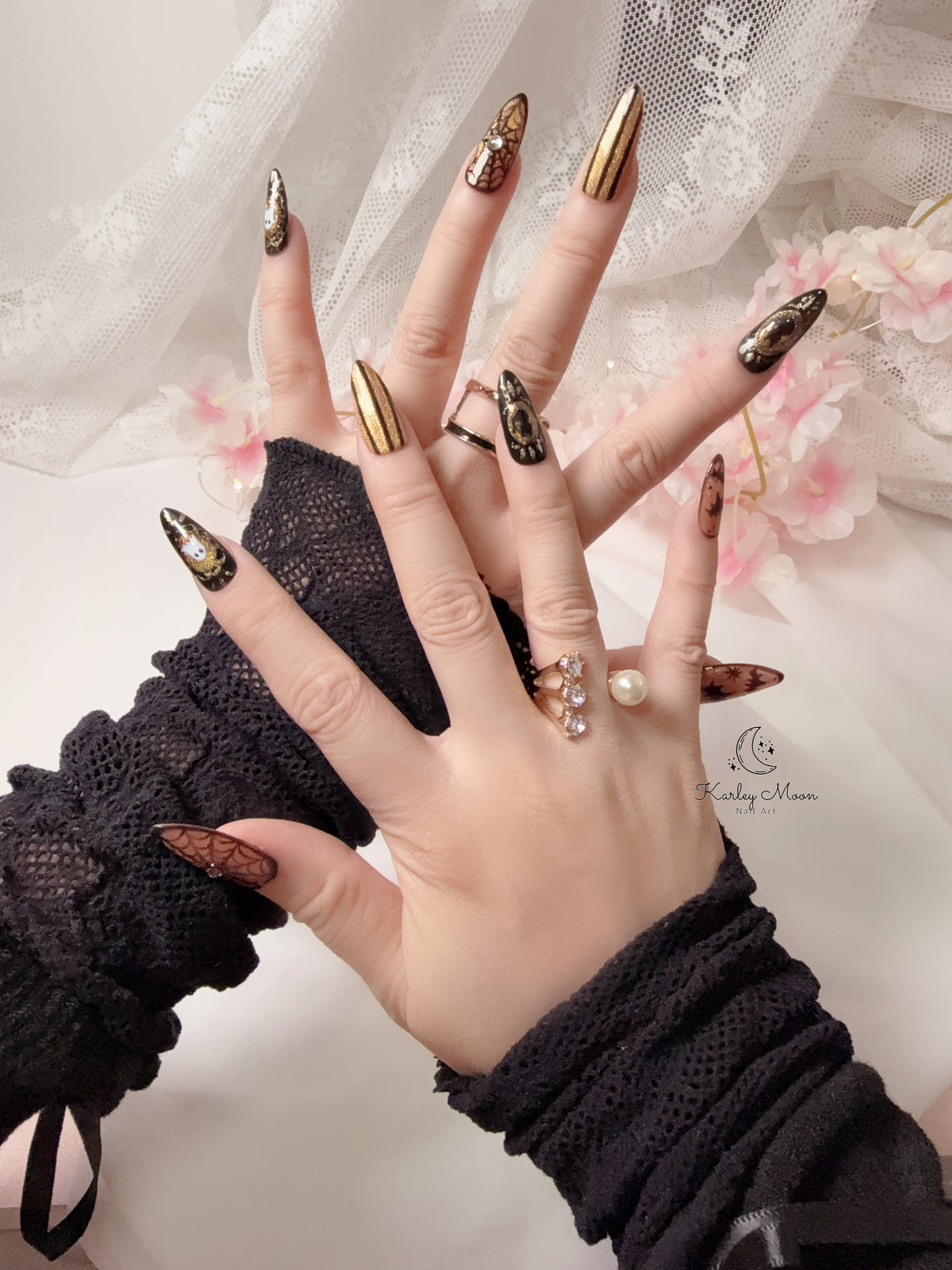Halloween Midnight Bat & Gold Press On Nails - KarleyMoonNail