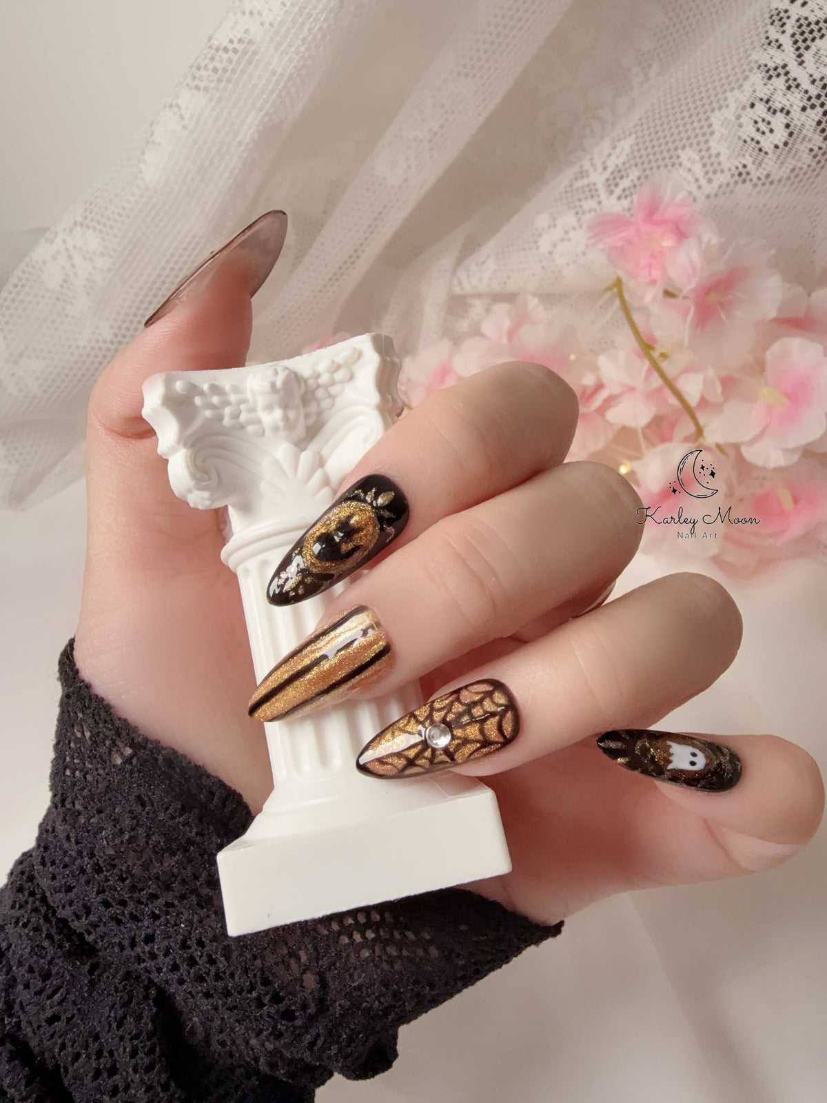 Halloween Midnight Bat & Gold Press On Nails - KarleyMoonNail