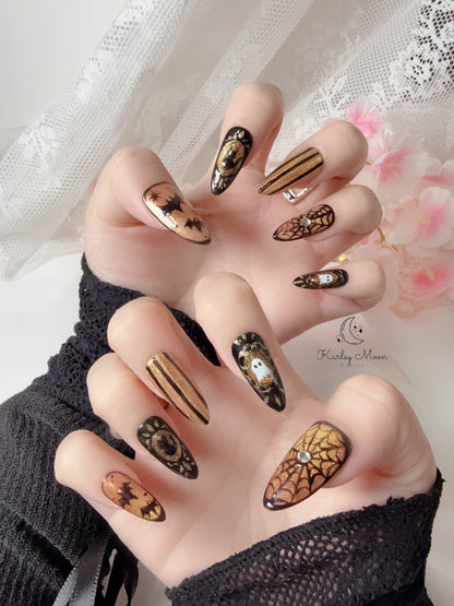Halloween Midnight Bat & Gold Press On Nails - KarleyMoonNail