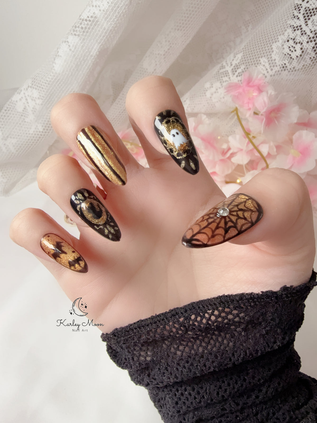 Halloween Midnight Bat & Gold Press On Nails - KarleyMoonNail