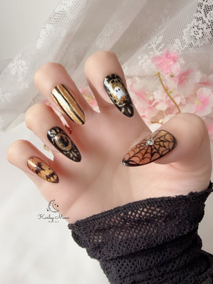 Halloween Midnight Bat & Gold Press On Nails - KarleyMoonNail