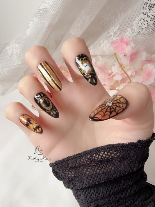 Halloween Midnight Bat & Gold Press On Nails - KarleyMoonNail
