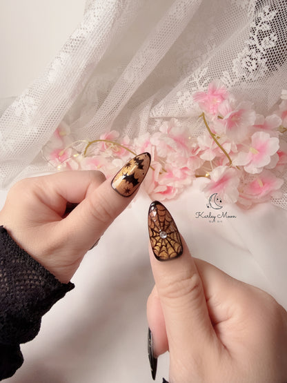 Halloween Midnight Bat & Gold Press On Nails - KarleyMoonNail