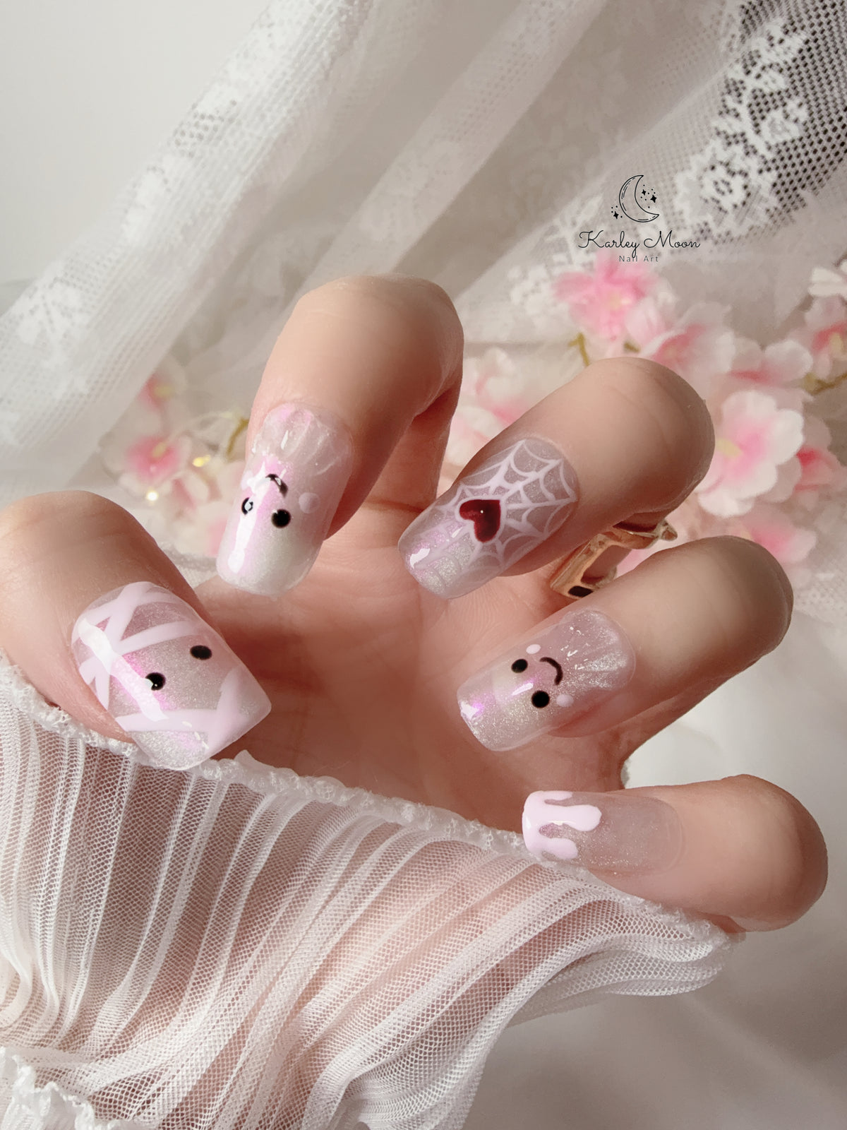 Cute Pink Halloween Little Ghost Press On Nails - KarleyMoonNail