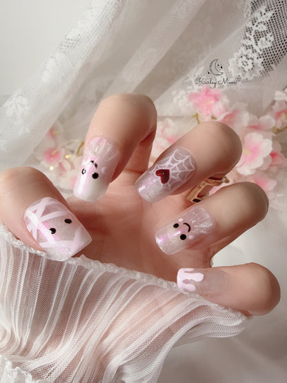 Cute Pink Halloween Little Ghost Press On Nails - KarleyMoonNail
