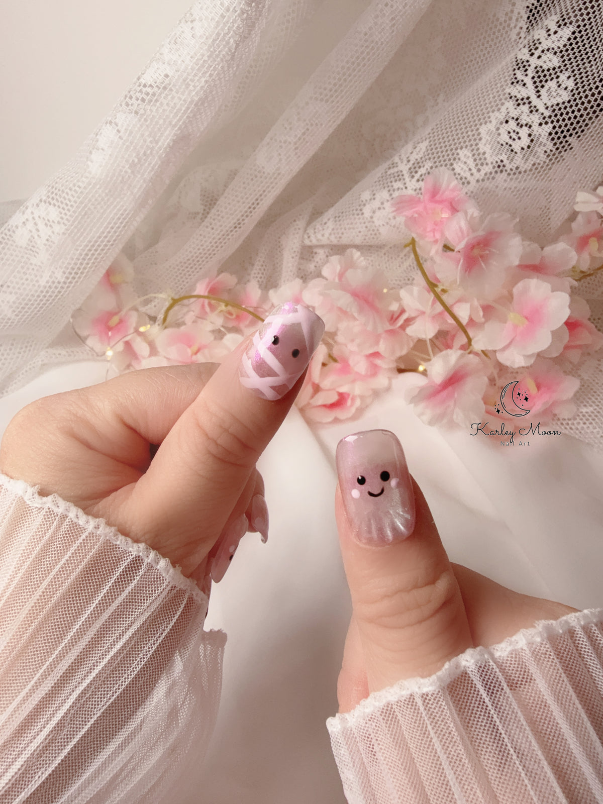 Cute Pink Halloween Little Ghost Press On Nails - KarleyMoonNail