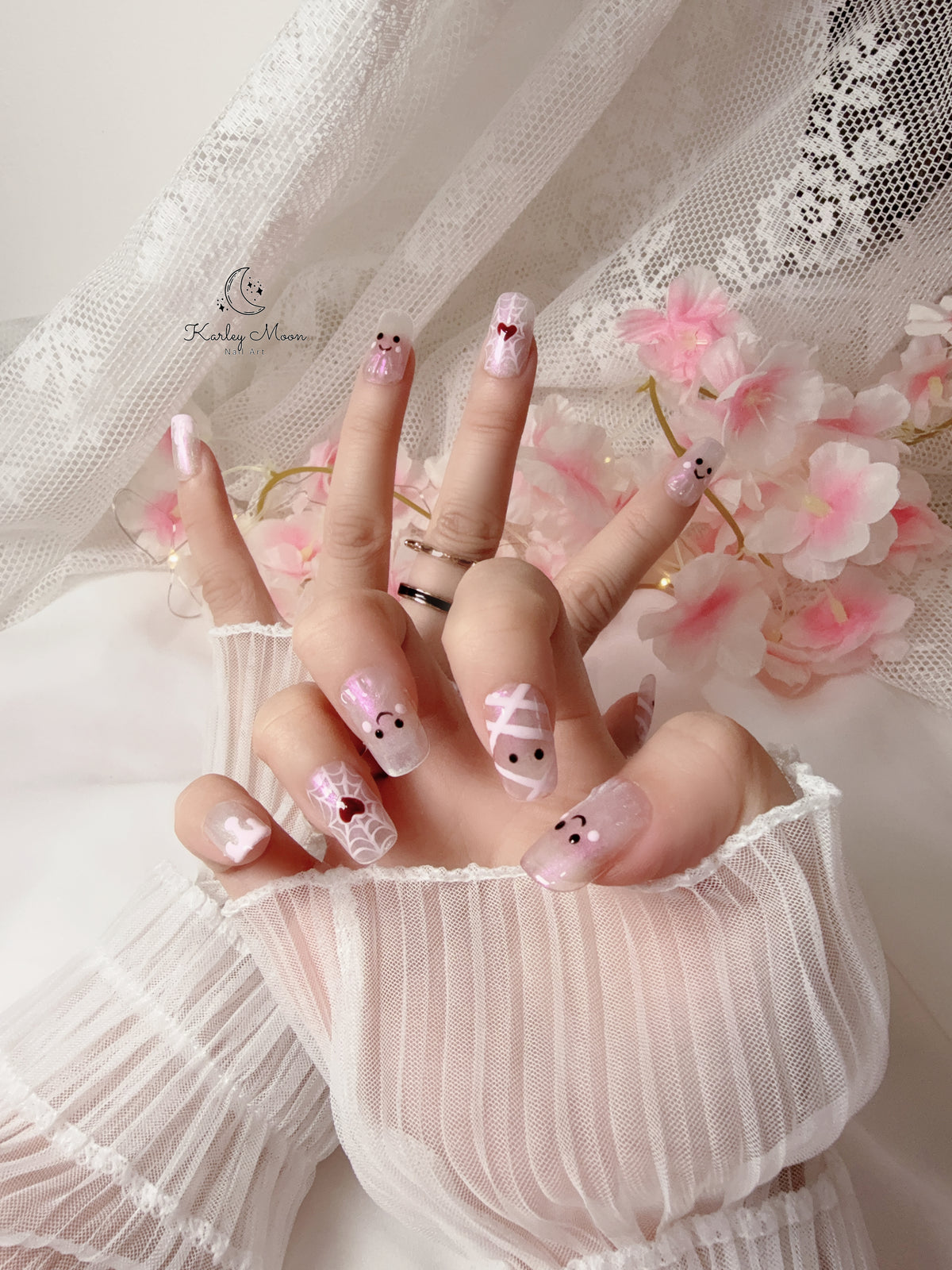 Cute Pink Halloween Little Ghost Press On Nails - KarleyMoonNail