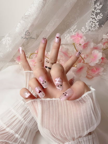 Cute Pink Halloween Little Ghost Press On Nails - KarleyMoonNail