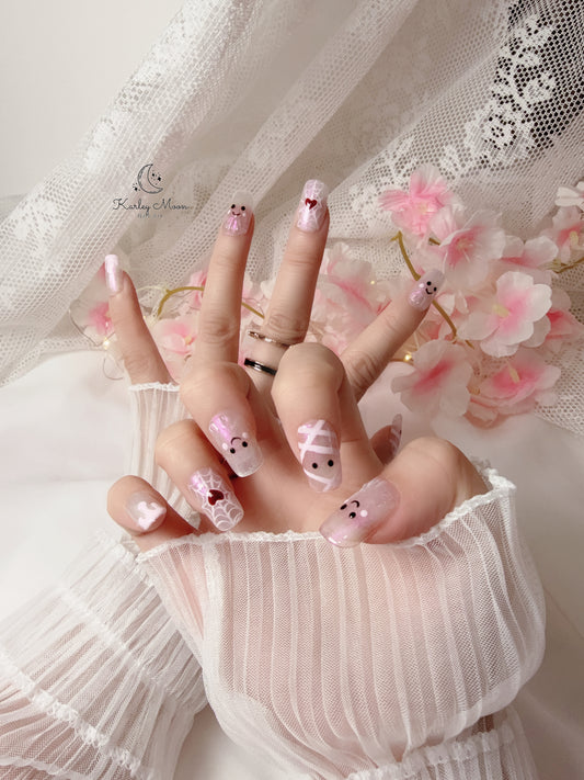 Cute Pink Halloween Little Ghost Press On Nails - KarleyMoonNail