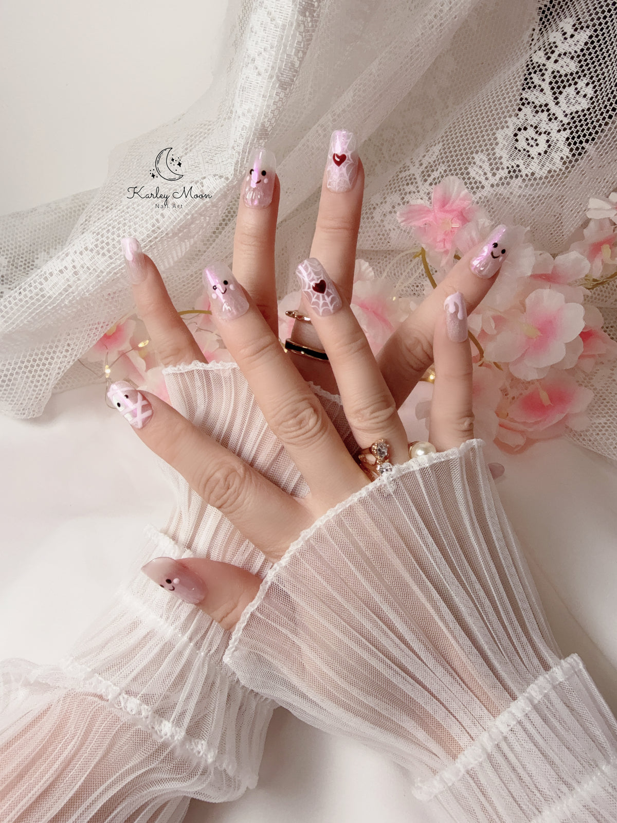 Cute Pink Halloween Little Ghost Press On Nails - KarleyMoonNail