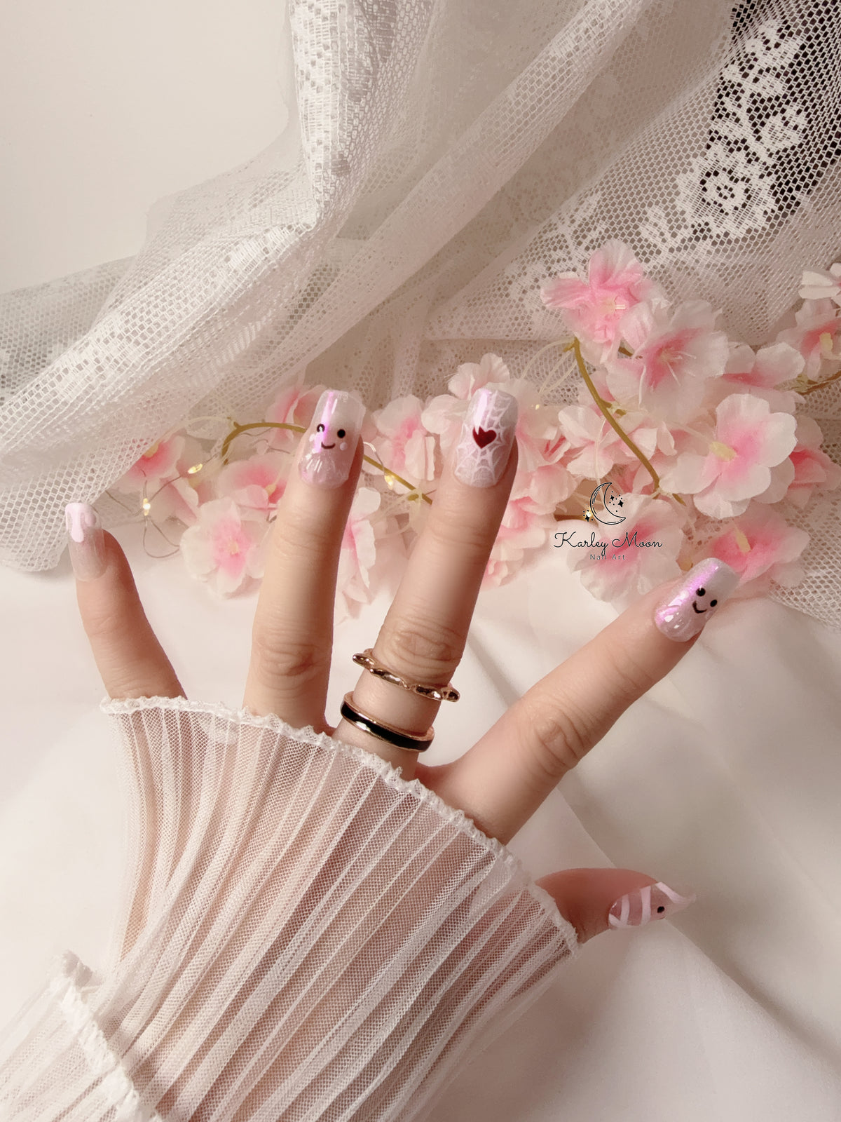 Cute Pink Halloween Little Ghost Press On Nails - KarleyMoonNail