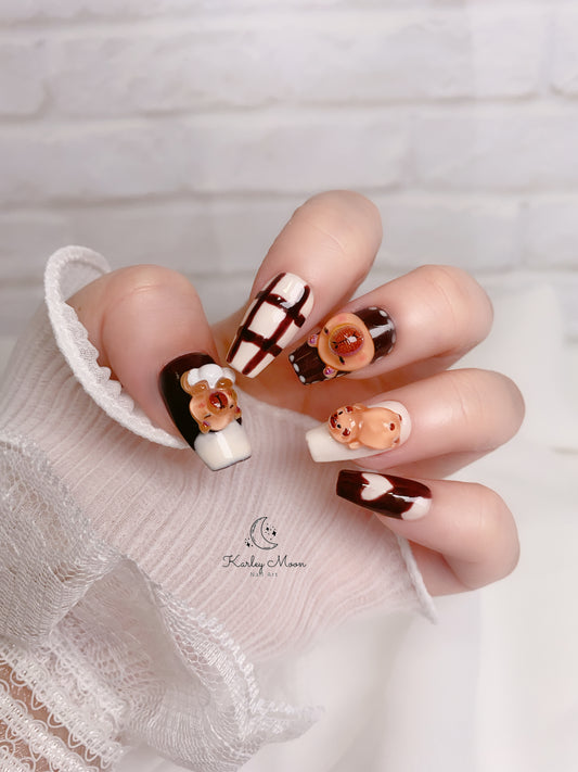 Kawaii Capybara Brown Color Press On Nails - KarleyMoonNail