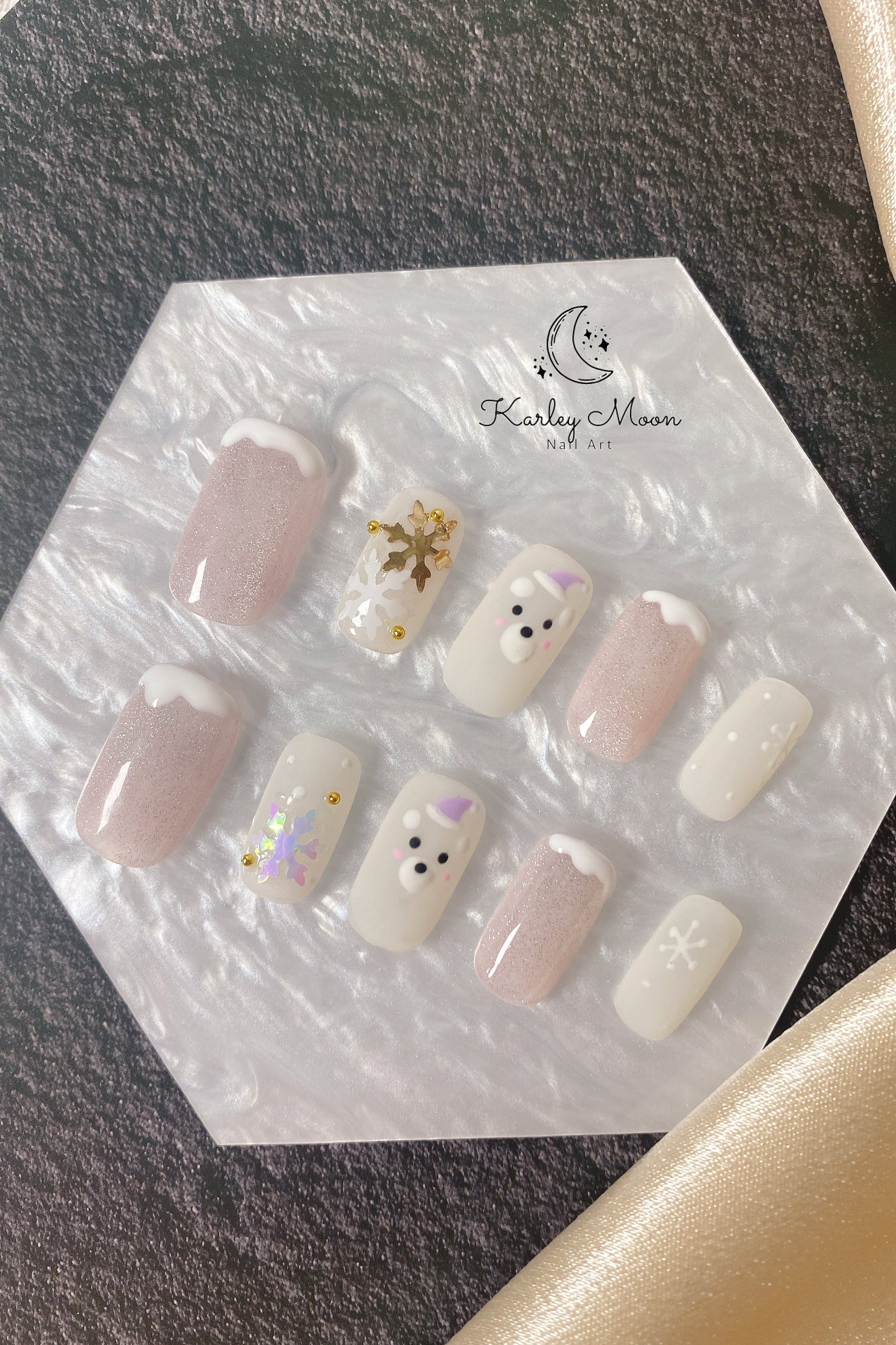 Holiday Jelly White Snowflake Bear Winter Press On Nails - KarleyMoonNail