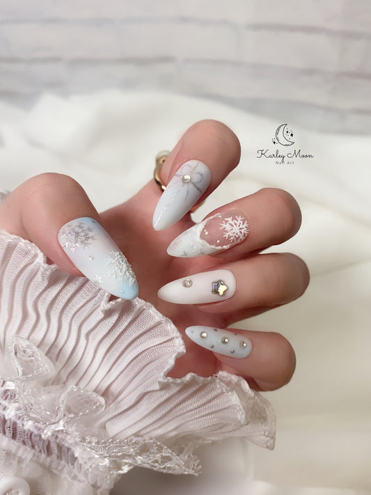 Holiday Christmas Light Blue Snow Glitter Winter Press On Nails - KarleyMoonNail