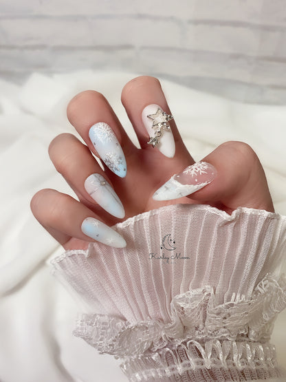 Holiday Christmas Light Blue Snow Glitter Winter Press On Nails - KarleyMoonNail
