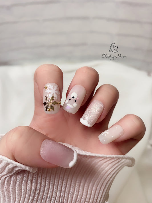 Holiday Jelly White Snowflake Bear Winter Press On Nails - KarleyMoonNail