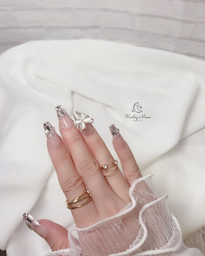 Glitter Nude Color Rhinestone Crystal Press On Nails - KarleyMoonNail