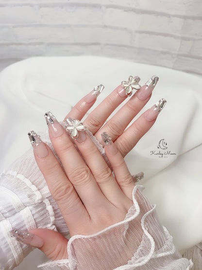 Glitter Nude Color Rhinestone Crystal Press On Nails - KarleyMoonNail