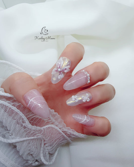 3D Summer Tropical Flower Light Pink Press On Nails - KarleyMoonNail