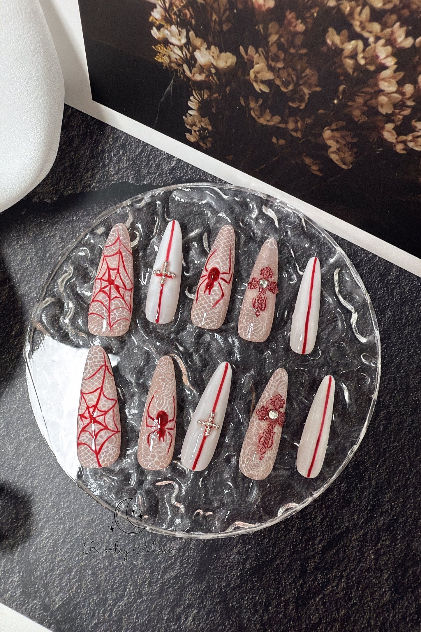 Halloween Spider Lace White Gothic Press On Nails
