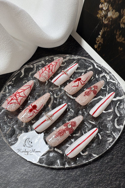 Halloween Spider Lace White Gothic Press On Nails