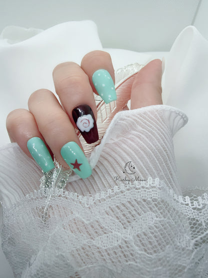 Cute Pink and Green Jelly Cartoon Simple Press On Nails