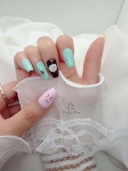 Cute Pink and Green Jelly Cartoon Simple Press On Nails