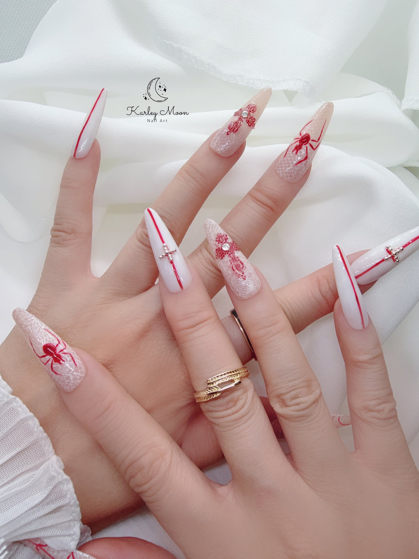 Halloween Spider Lace White Gothic Press On Nails
